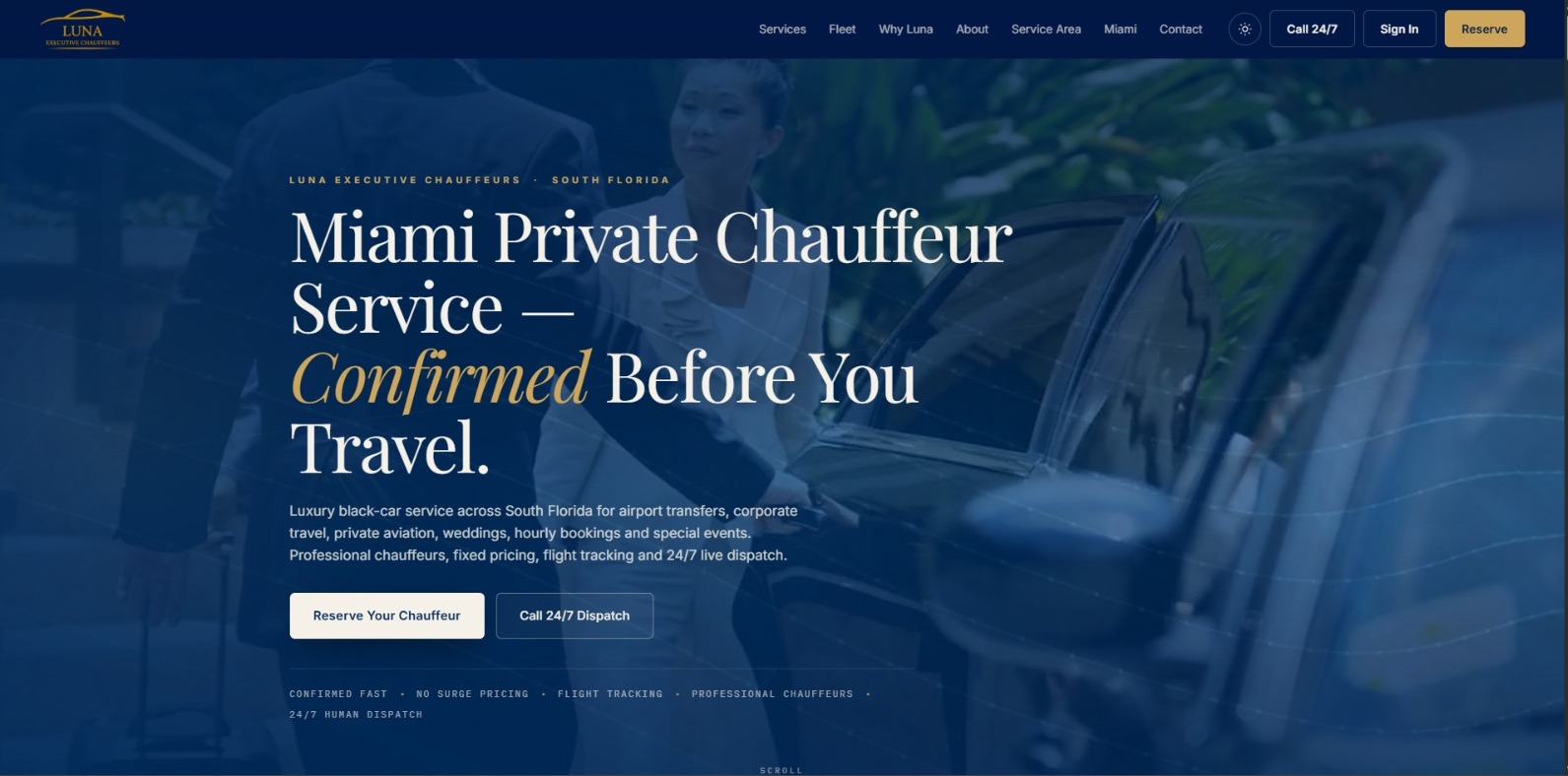 Luna Executive Chauffeurs — desktop site
