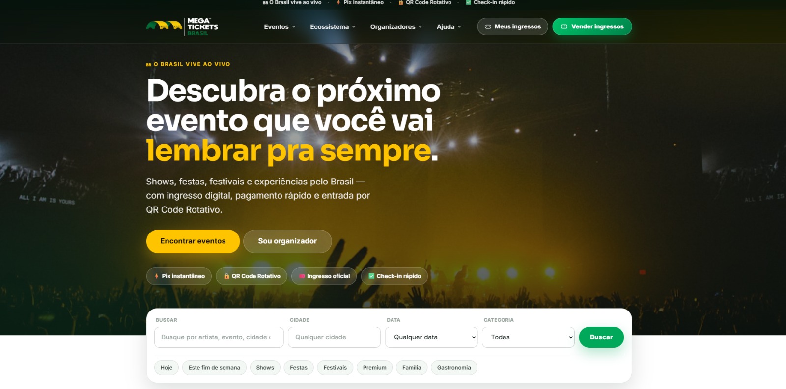 Mega Tickets Brasil — desktop site