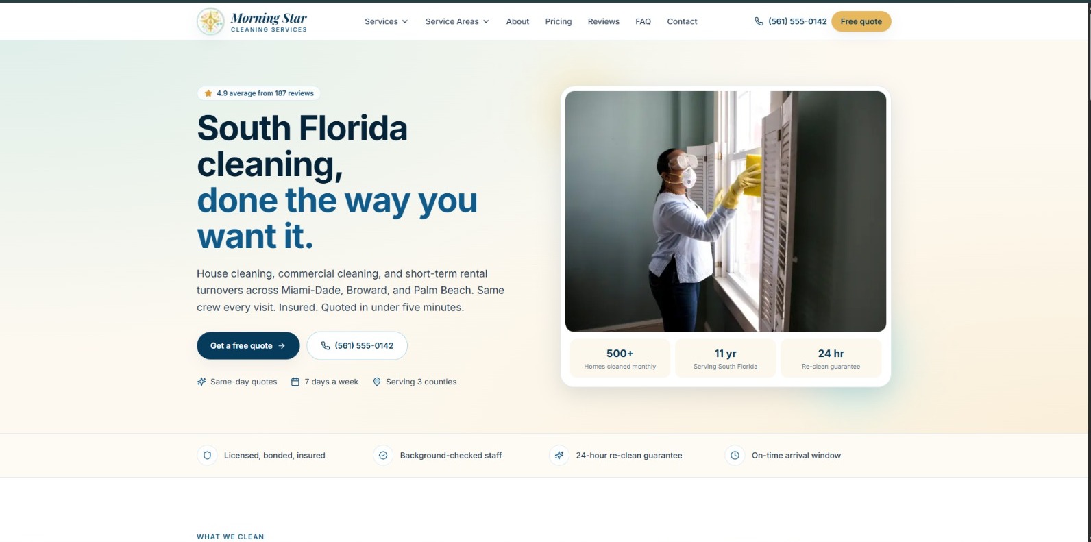 Morning Star Cleaning Services — desktop site